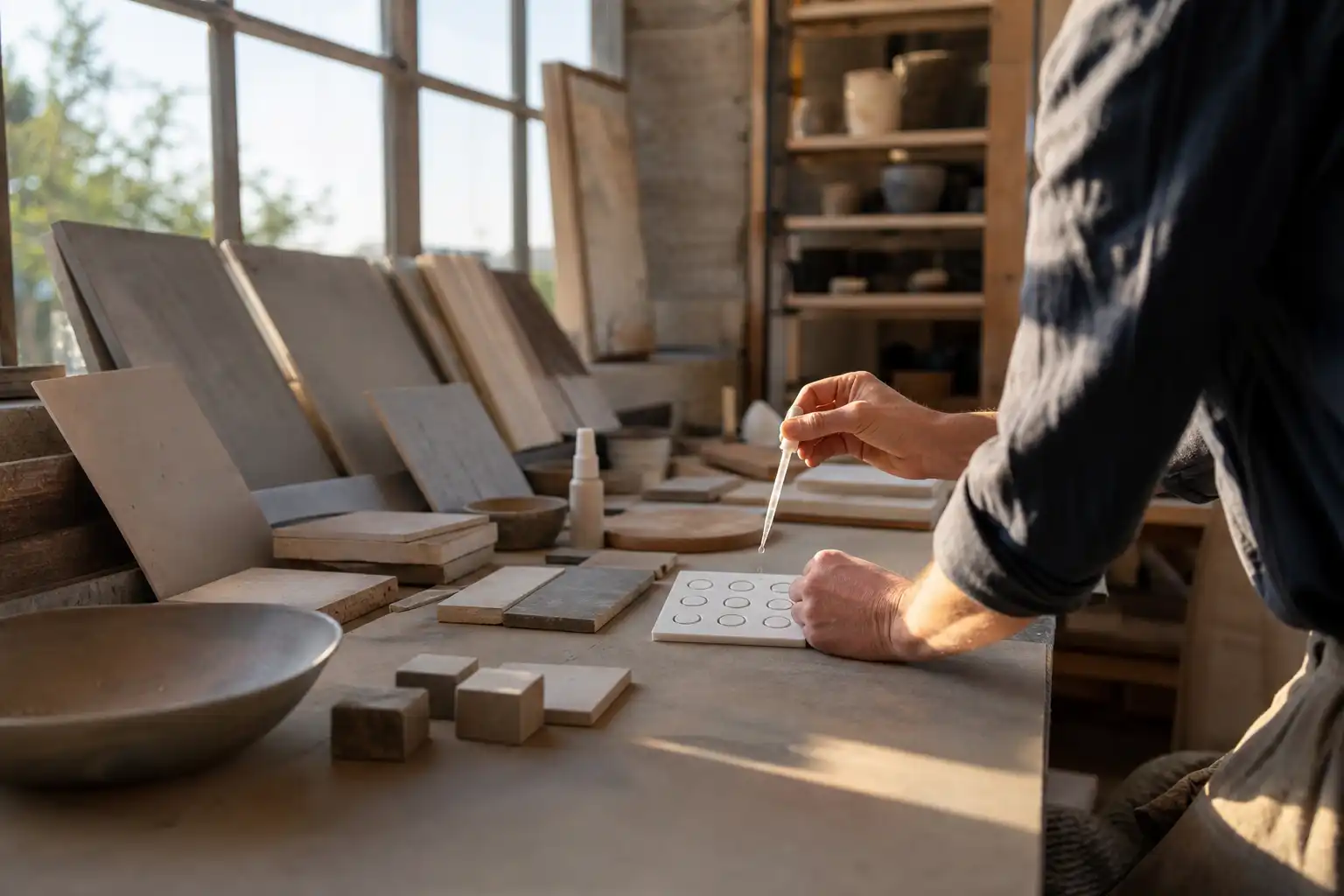 Quelqu'un dose quelque chose, autour de test site silent, dans un atelier.