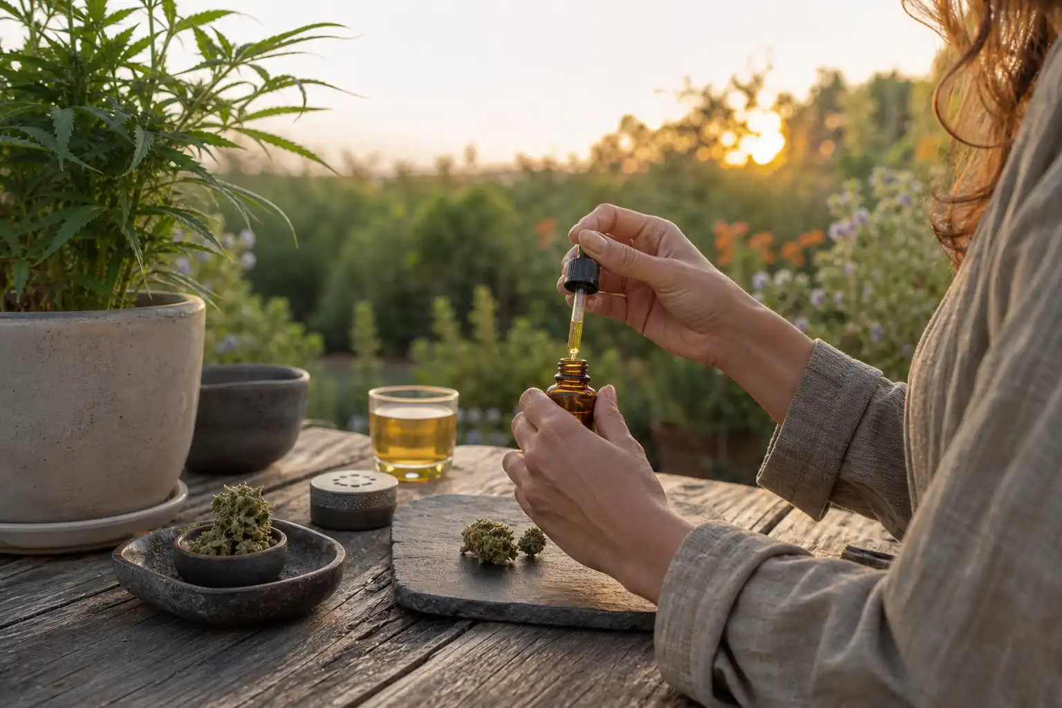 Quelqu'un dose quelque chose, autour de test site easyweedcbd, dans un jardin.