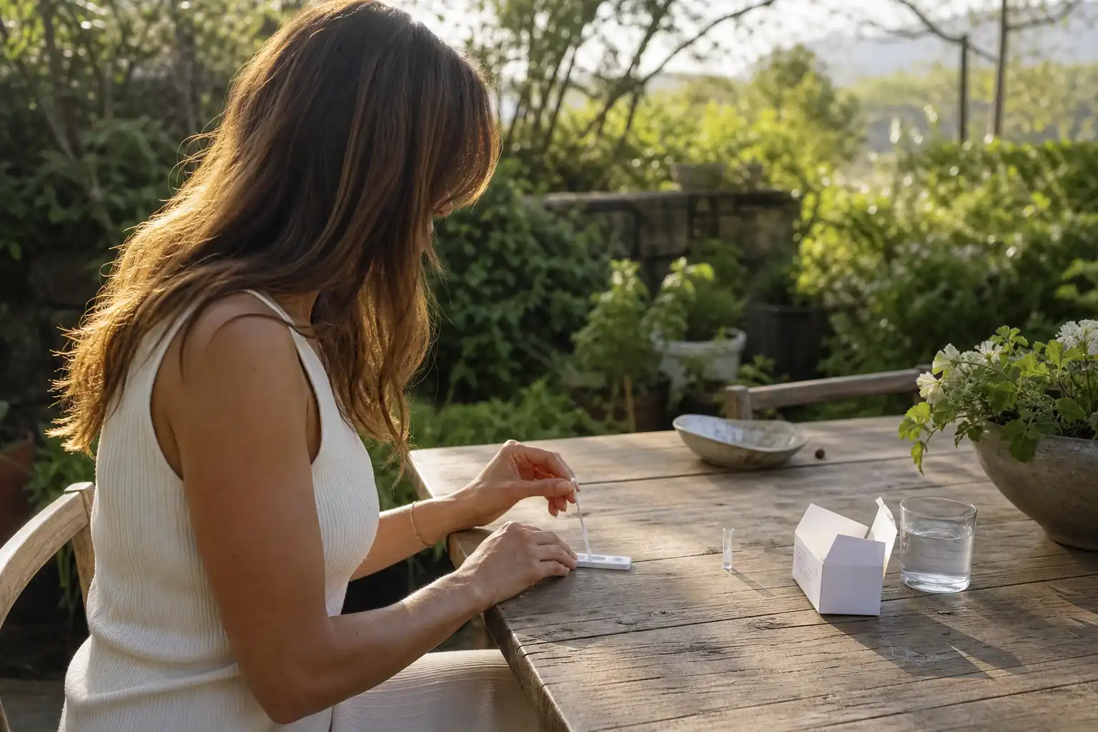 Quelqu'un manipule un objet, autour de test site ivoryswiss, dans un jardin.